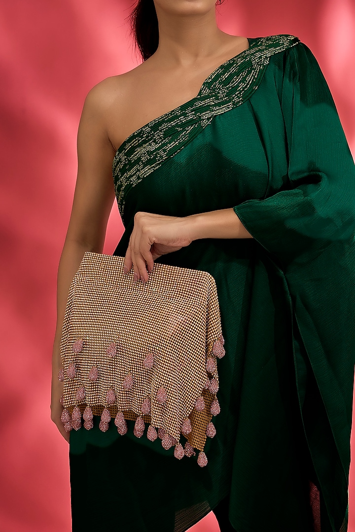 Gold Brass Metal & Chaton Stone Dewdrop Clutch by AMAMA at Pernia's Pop Up Shop
