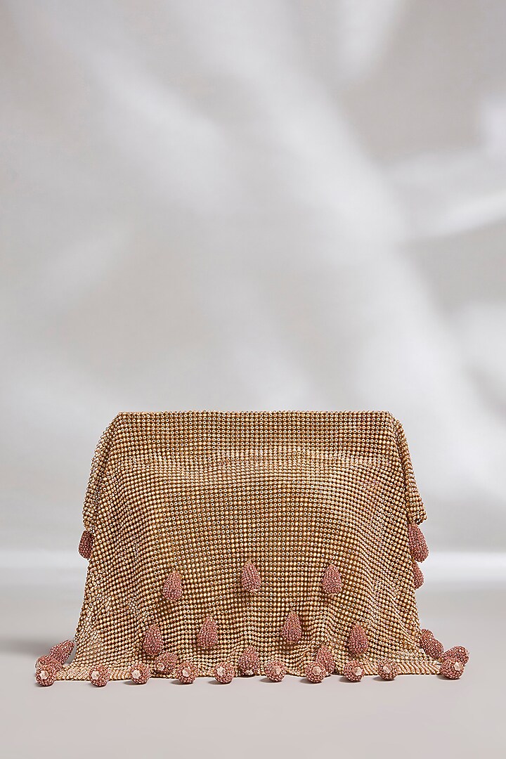 Gold Brass Metal & Chaton Stone Dewdrop Clutch by AMAMA at Pernia's Pop Up Shop