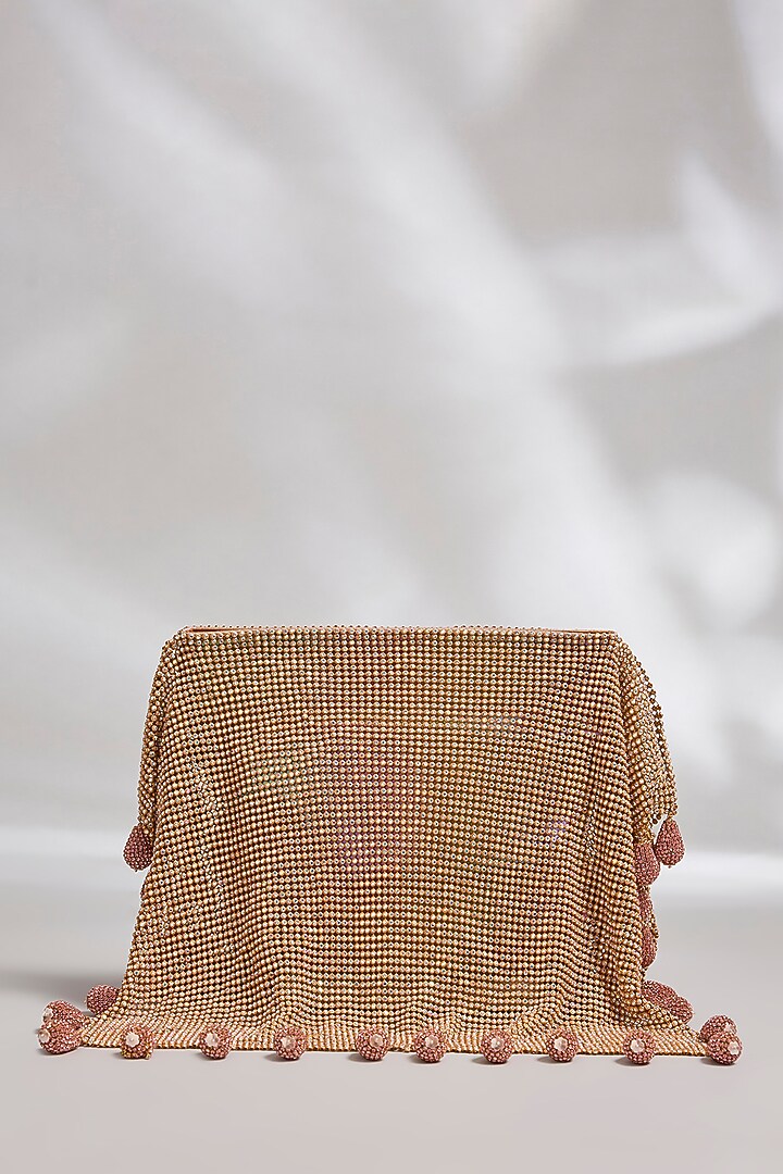 Gold Brass Metal & Chaton Stone Dewdrop Clutch by AMAMA at Pernia's Pop Up Shop