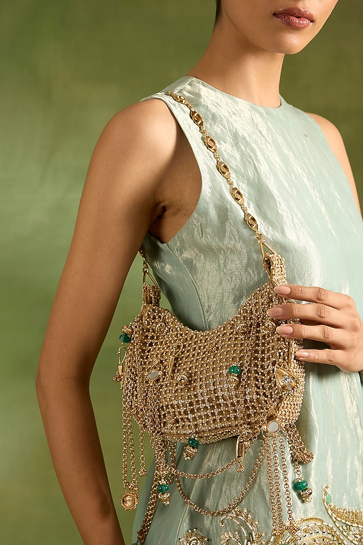 Beige Brass Sling Bag by AMAMA at Pernia's Pop Up Shop
