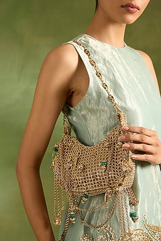 Gold Brass Sling Bag by AMAMA