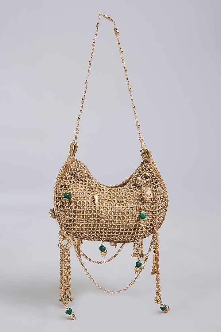Beige Brass Sling Bag by AMAMA at Pernia's Pop Up Shop