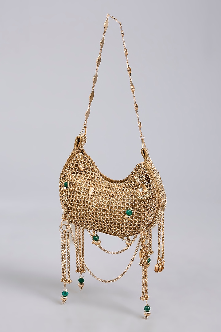 Beige Brass Sling Bag by AMAMA at Pernia's Pop Up Shop