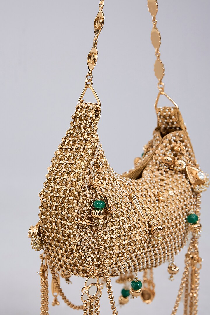 Beige Brass Sling Bag by AMAMA at Pernia's Pop Up Shop
