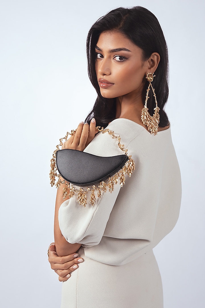 Black & Gold Finish Chaton Stone Nano Bag by AMAMA at Pernia's Pop Up Shop