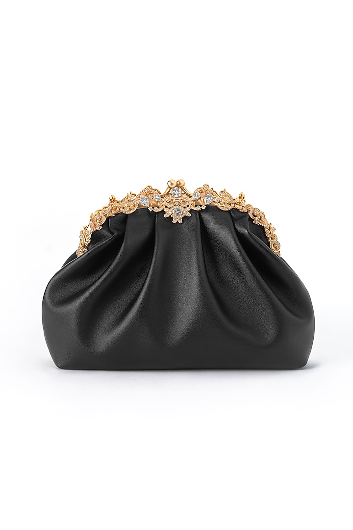 Black & Gold Finish Cubic Zirconia Clutch by AMAMA at Pernia's Pop Up Shop