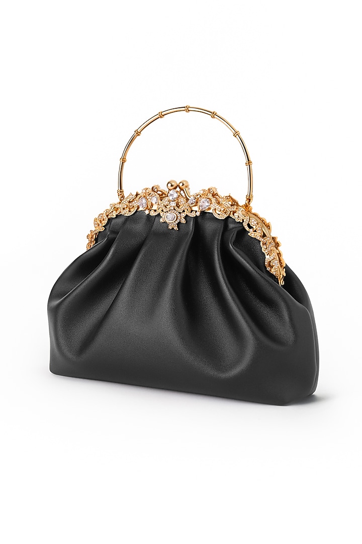 Black & Gold Finish Cubic Zirconia Clutch by AMAMA at Pernia's Pop Up Shop