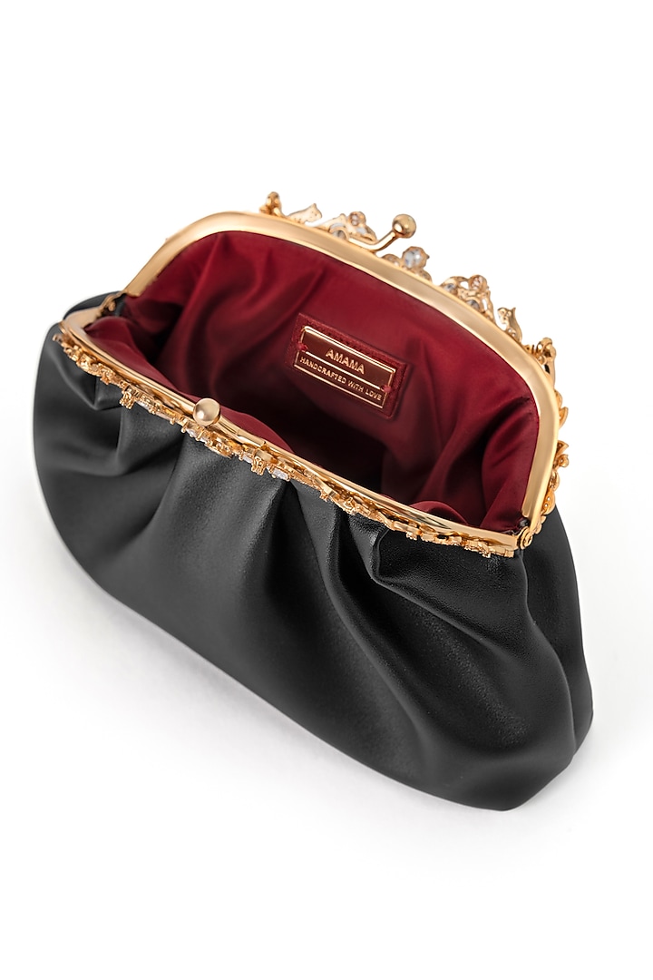 Black & Gold Finish Cubic Zirconia Clutch by AMAMA at Pernia's Pop Up Shop