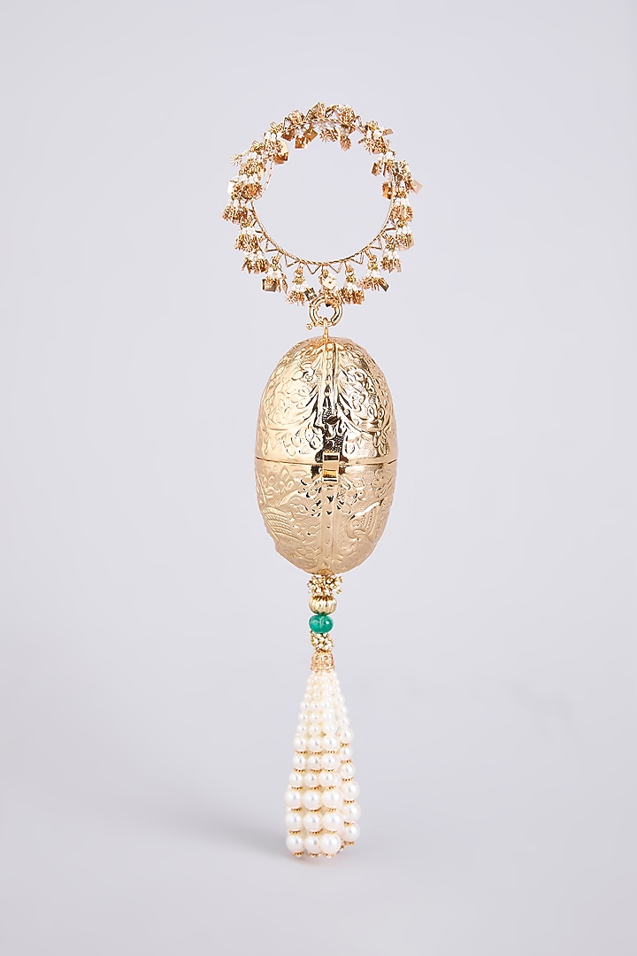 Gold Brass Oval Clutch by AMAMA at Pernia's Pop Up Shop
