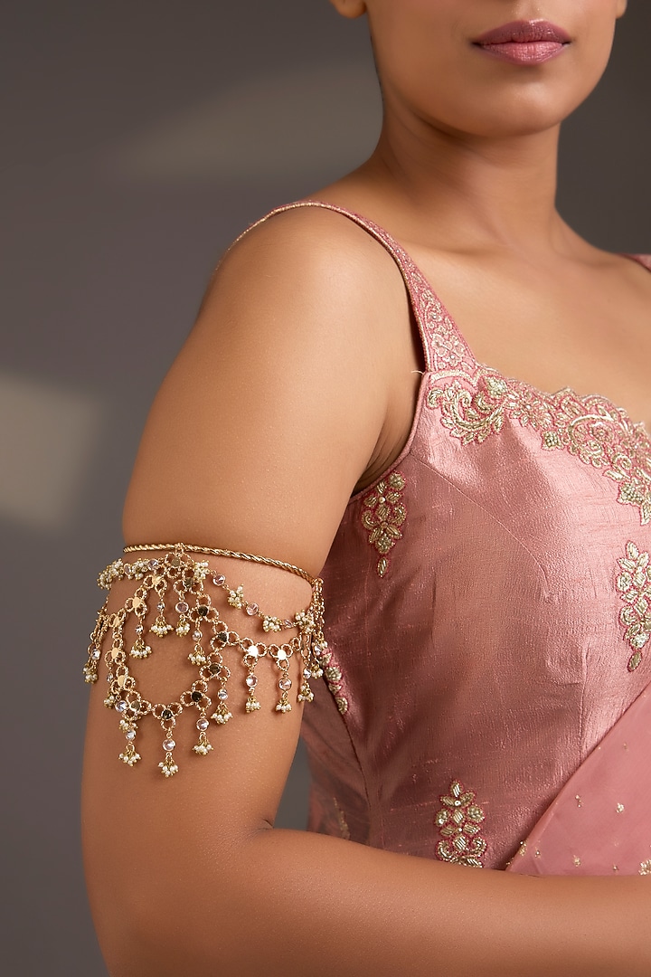 Gold Finish Kundan Polki & Pearl Bajubandh by AMAMA at Pernia's Pop Up Shop