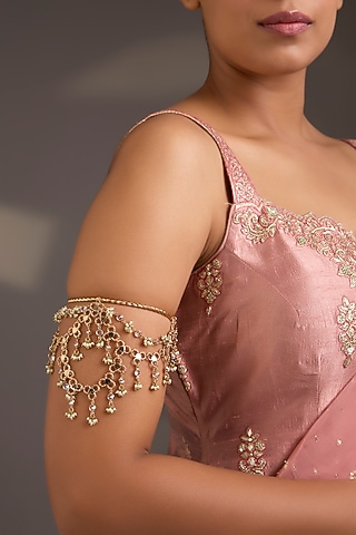 Gold Finish Kundan Polki & Pearl Bajubandh by AMAMA