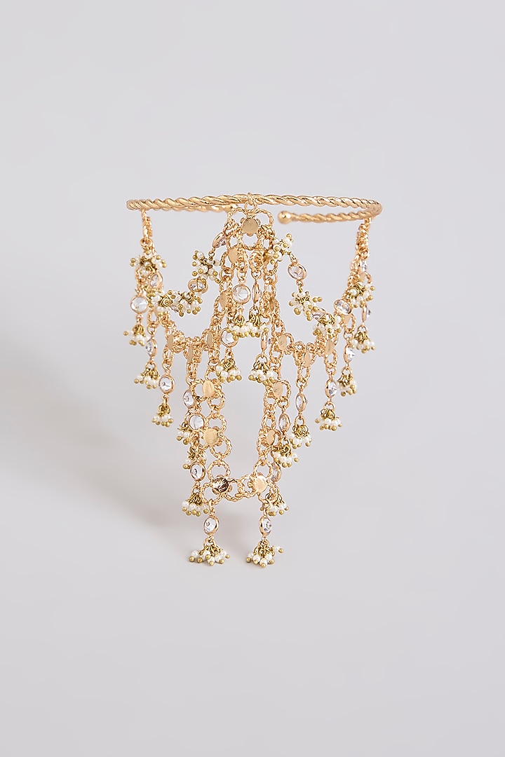 Gold Finish Kundan Polki & Pearl Bajubandh by AMAMA at Pernia's Pop Up Shop
