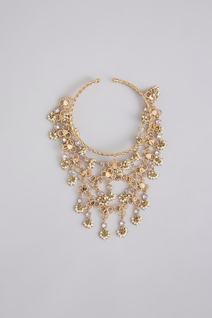 Gold Finish Kundan Polki & Pearl Bajubandh by AMAMA at Pernia's Pop Up Shop