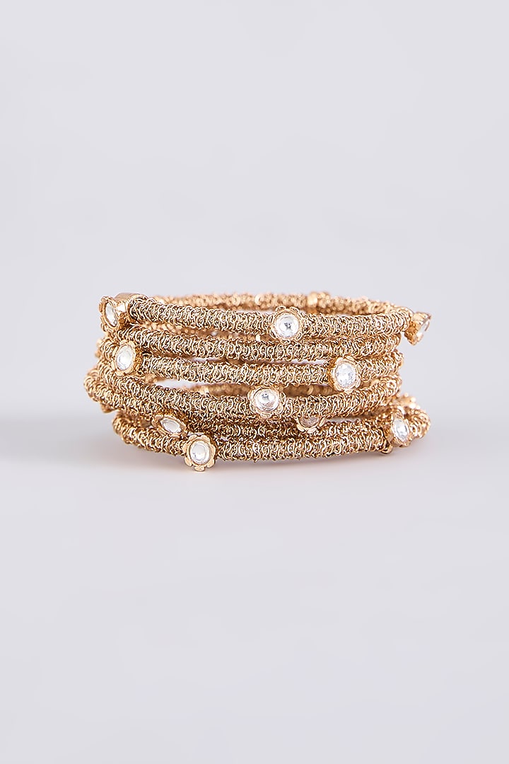 Gold Finish Kundan Polki & Gold Beaded Openable Bangle by AMAMA at Pernia's Pop Up Shop
