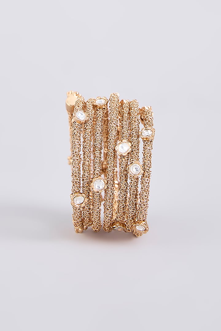 Gold Finish Kundan Polki & Gold Beaded Openable Bangle by AMAMA at Pernia's Pop Up Shop