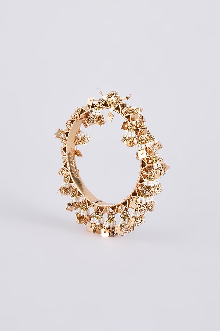 Gold Finish Brass Bangles (Set Of 2) by AMAMA at Pernia's Pop Up Shop