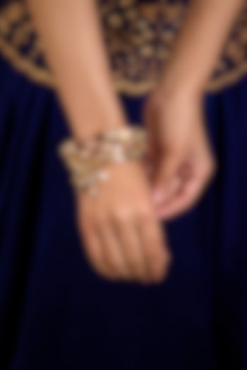 Gold Finish Mirror & Pearl Bangles (Set Of 5) by AMAMA at Pernia's Pop Up Shop