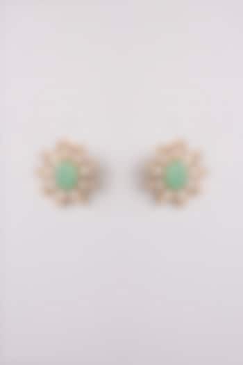 Gold Finish Mint Green Stone Stud Earrings by AMAMA at Pernia's Pop Up Shop