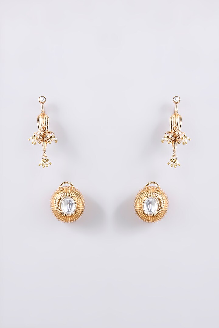 Gold Finish Kundan Polki Dangler Earrings by AMAMA at Pernia's Pop Up Shop
