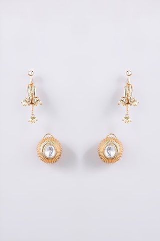 Gold Finish Kundan Polki Dangler Earrings by AMAMA