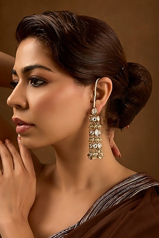 Gold Finish Kundan Polki Dangler Earrings by AMAMA