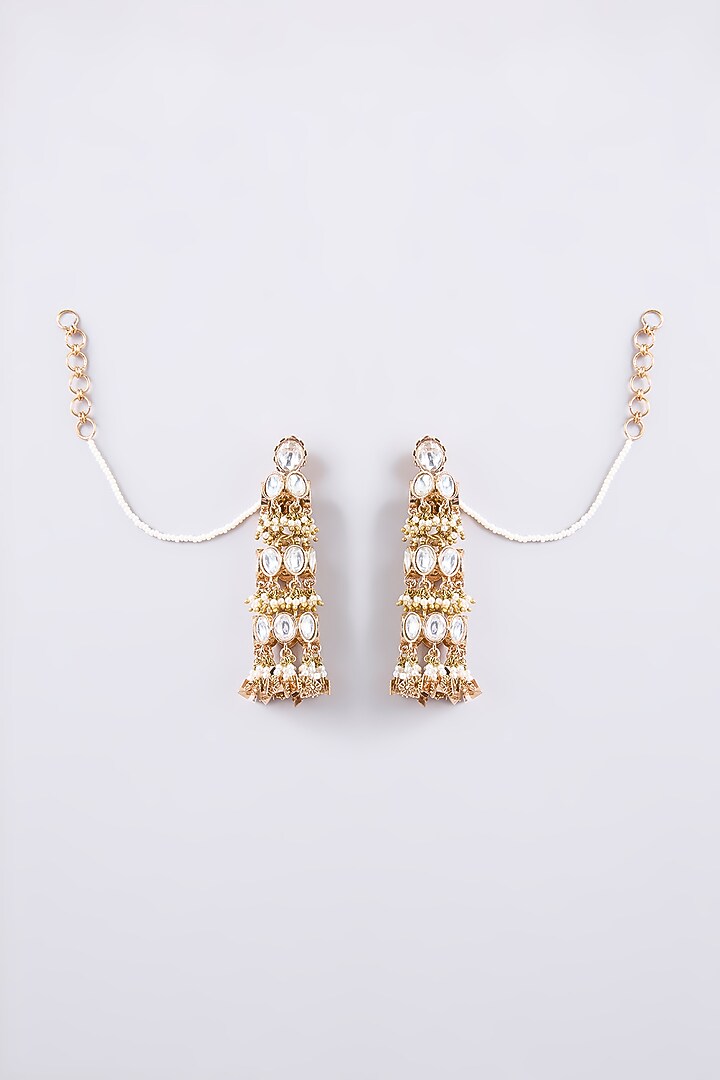 Gold Finish Kundan Polki Dangler Earrings by AMAMA at Pernia's Pop Up Shop