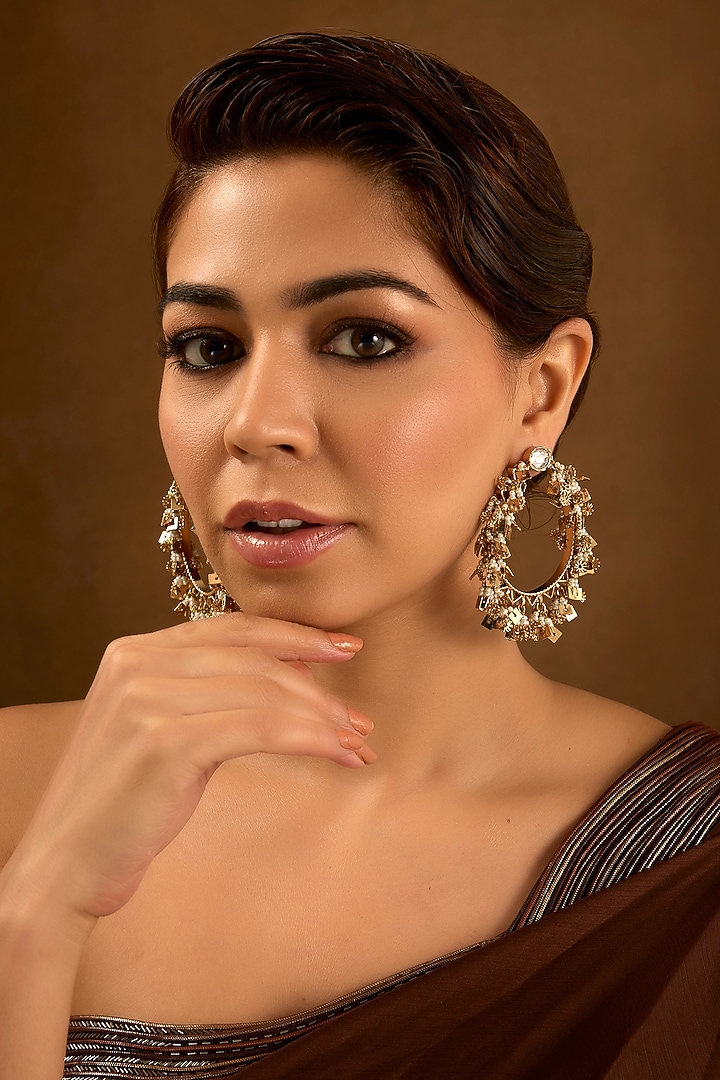 Gold Finish Kundan Polki Dangler Earrings by AMAMA at Pernia's Pop Up Shop