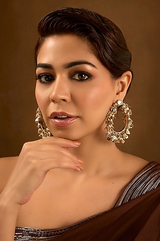Gold Finish Kundan Polki Dangler Earrings by AMAMA