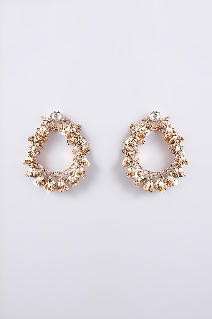 Gold Finish Kundan Polki Dangler Earrings by AMAMA at Pernia's Pop Up Shop