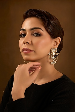 Gold Finish Kundan Polki Dangler Earrings by AMAMA