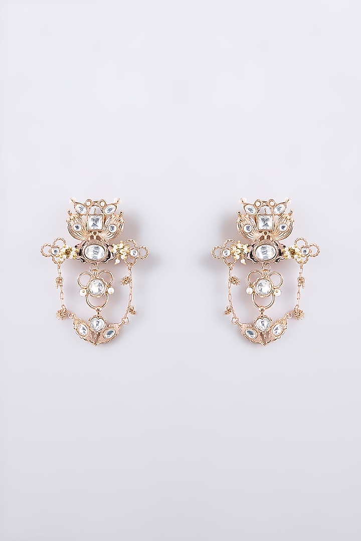 Gold Finish Kundan Polki Dangler Earrings by AMAMA at Pernia's Pop Up Shop