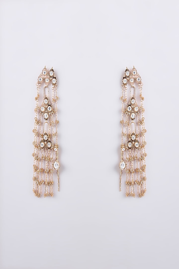 Gold Finish Kundan Polki Dangler Earrings by AMAMA at Pernia's Pop Up Shop