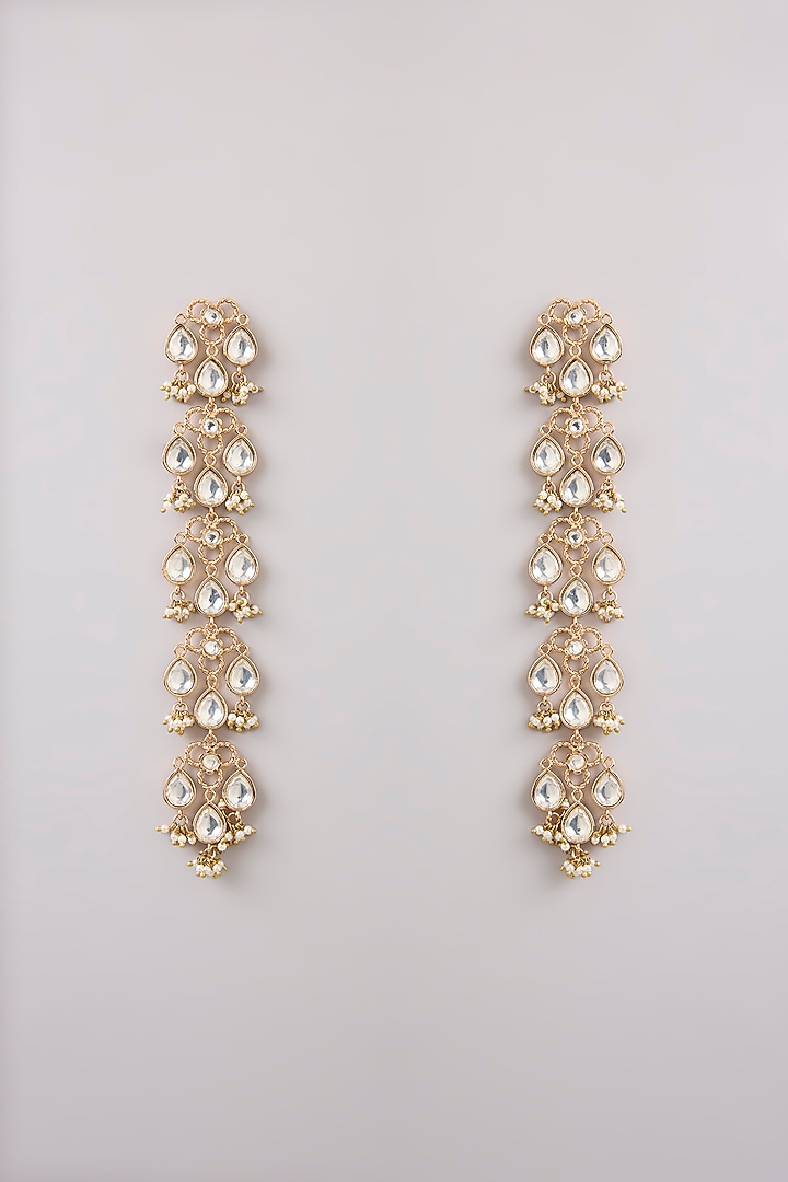 Gold Finish White Stone Dangler Earrings by AMAMA at Pernia's Pop Up Shop