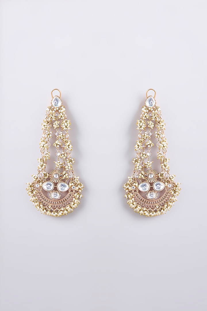 Gold Finish Kundan Polki Dangler Earrings by AMAMA at Pernia's Pop Up Shop