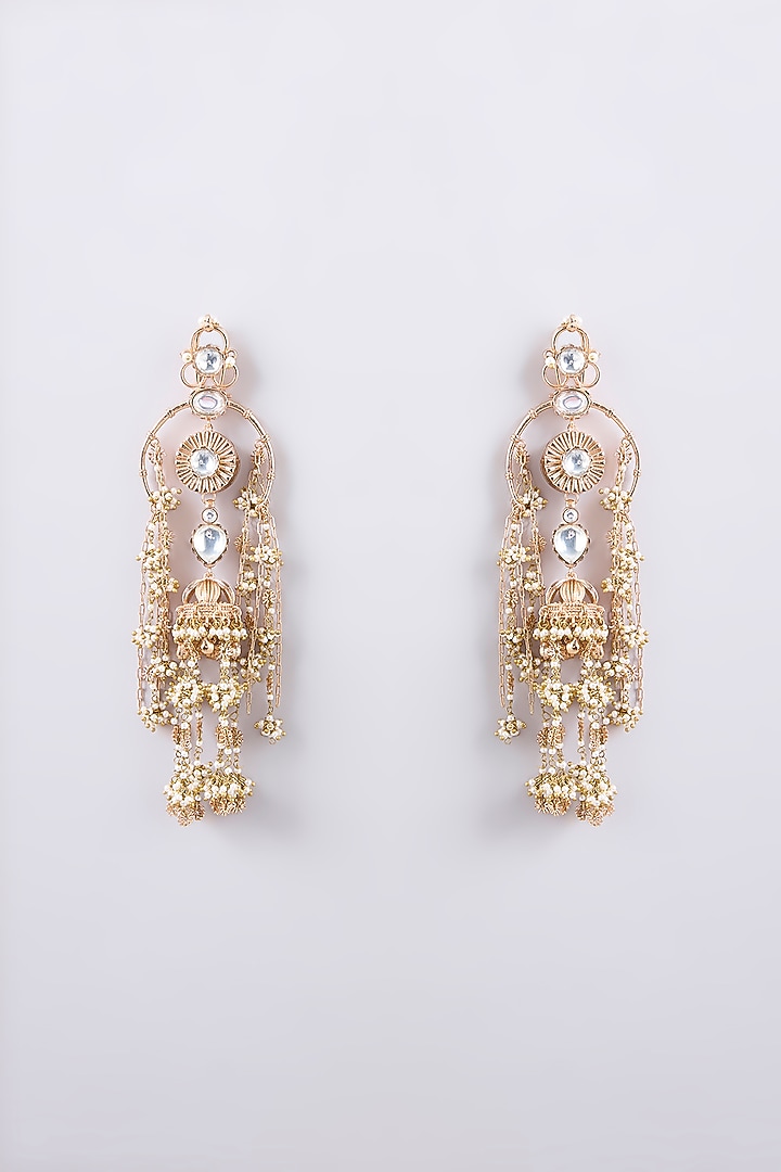 Gold Finish Kundan Polki Dangler Earrings by AMAMA at Pernia's Pop Up Shop