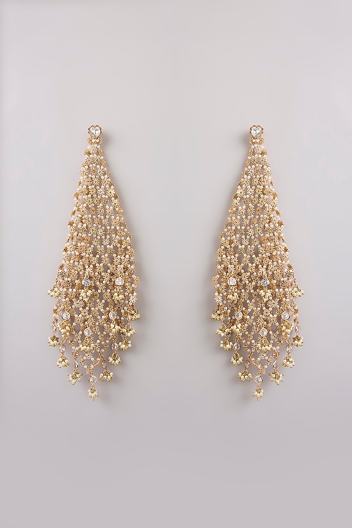 Gold Finish Brass Dangler Earrings by AMAMA at Pernia's Pop Up Shop