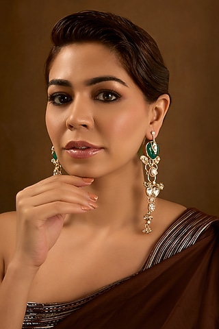Gold Finish Kundan Polki Dangler Earrings by AMAMA