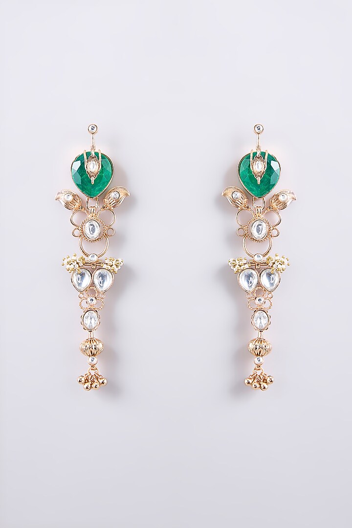 Gold Finish Kundan Polki Dangler Earrings by AMAMA at Pernia's Pop Up Shop