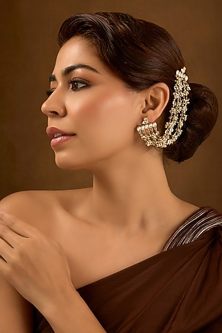 Gold Finish Kundan Polki Dangler Earchains by AMAMA