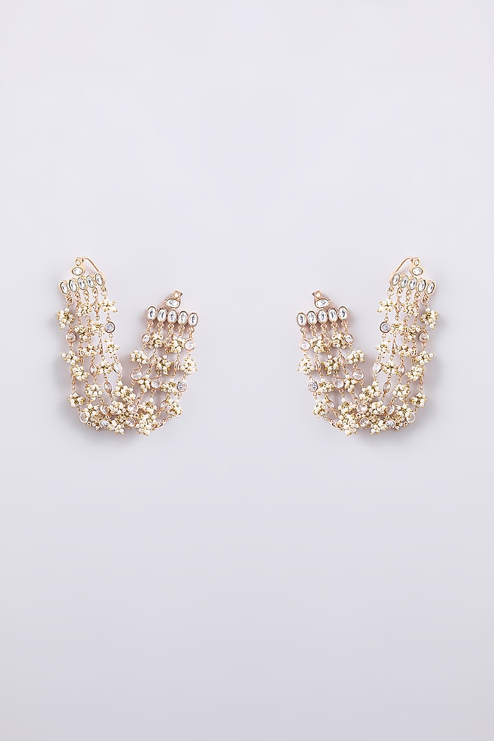 Gold Finish Kundan Polki Dangler Earchains by AMAMA at Pernia's Pop Up Shop