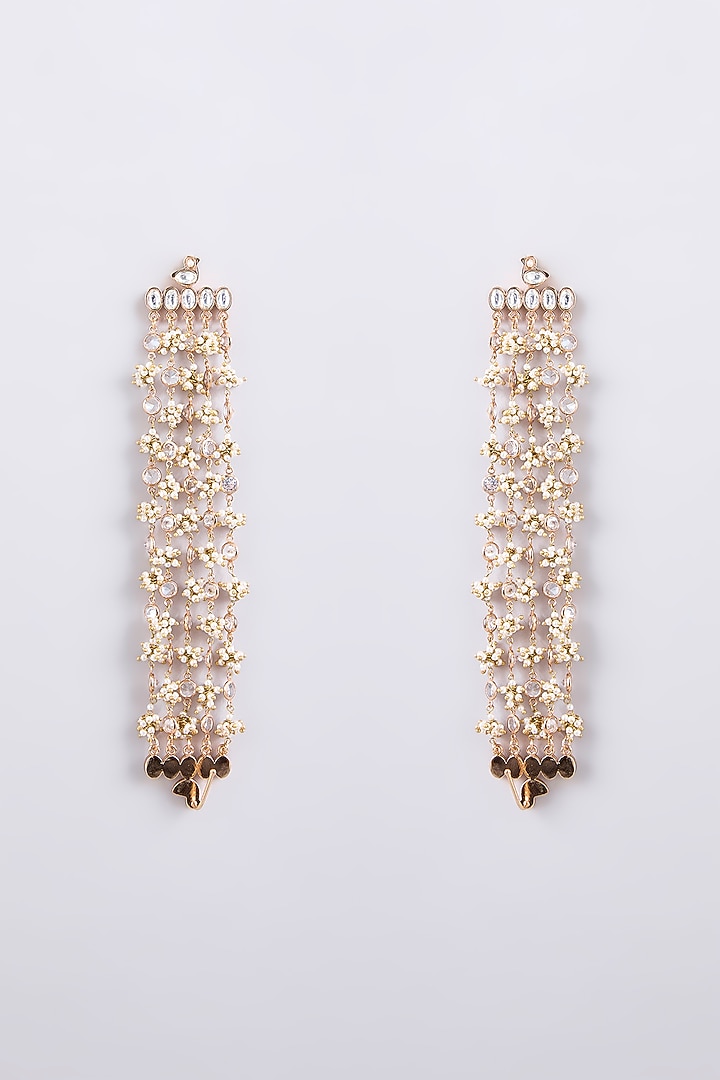Gold Finish Kundan Polki Dangler Earchains by AMAMA at Pernia's Pop Up Shop