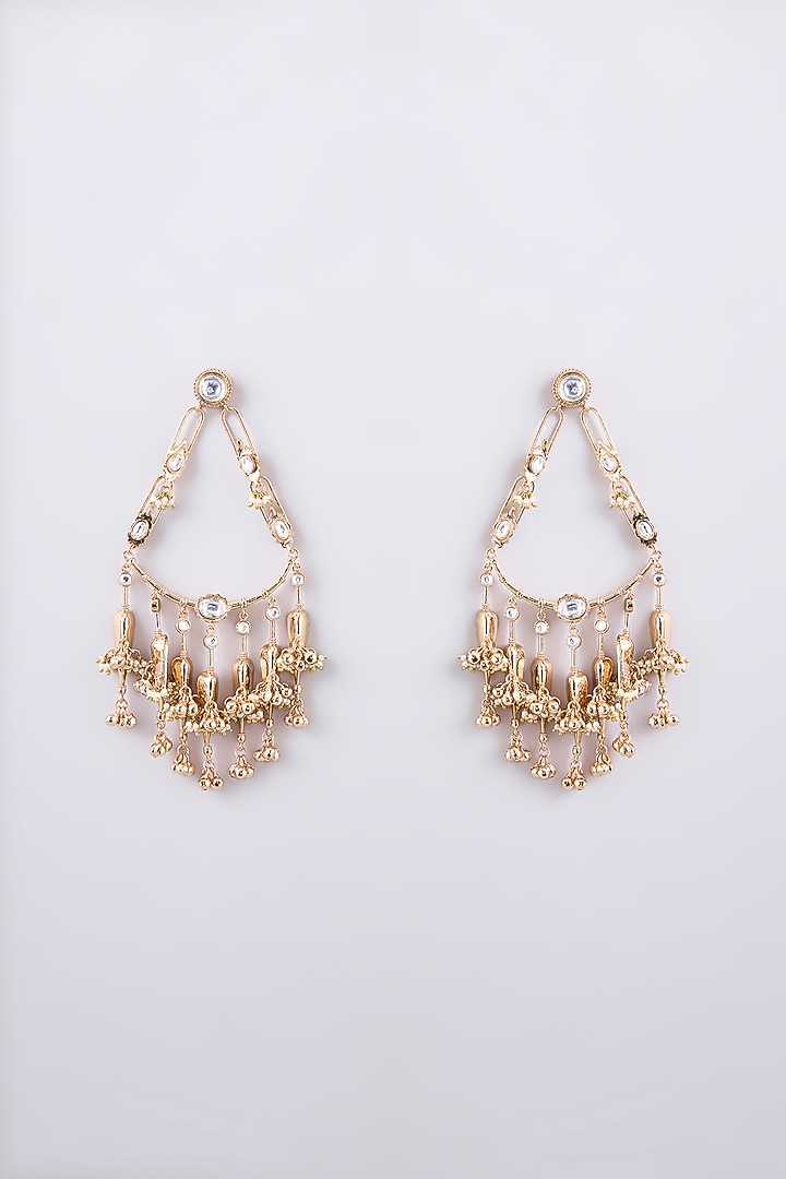 Gold Finish Kundan Polki Chandbali Earrings by AMAMA at Pernia's Pop Up Shop