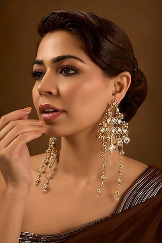 Gold Finish Kundan Polki Dangler Earrings by AMAMA