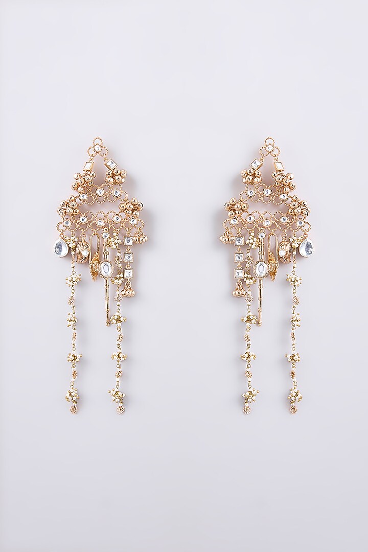 Gold Finish Kundan Polki Dangler Earrings by AMAMA at Pernia's Pop Up Shop