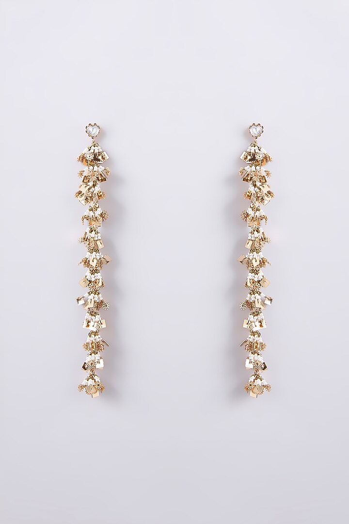 Gold Finish Seed Pearl Dangler Earrings by AMAMA at Pernia's Pop Up Shop