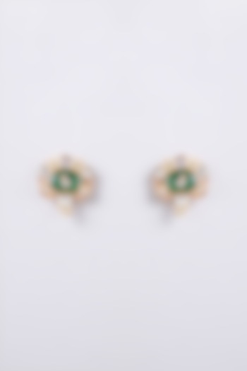 Gold Finish Green Kundan Polki Dangler Earrings by AMAMA at Pernia's Pop Up Shop