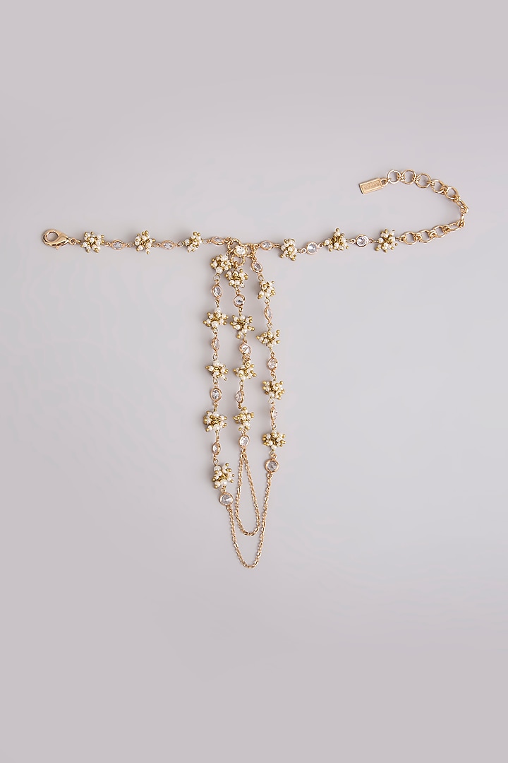 Gold Finish Seed Pearl Haathphool (Set Of 2) by AMAMA at Pernia's Pop Up Shop
