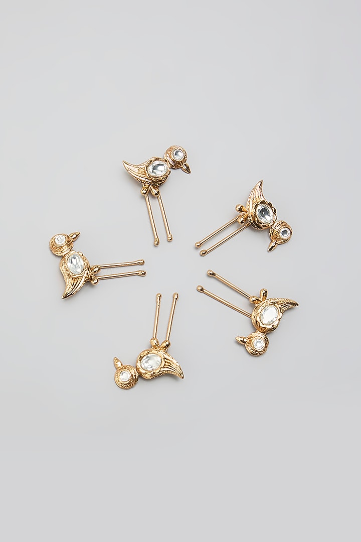 Gold Finish Hair Pins (Set Of 5) by AMAMA at Pernia's Pop Up Shop