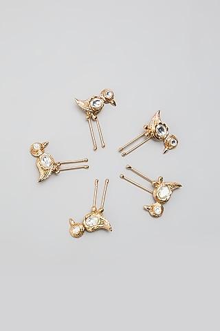 Gold Finish Hair Pins (Set Of 5) by AMAMA