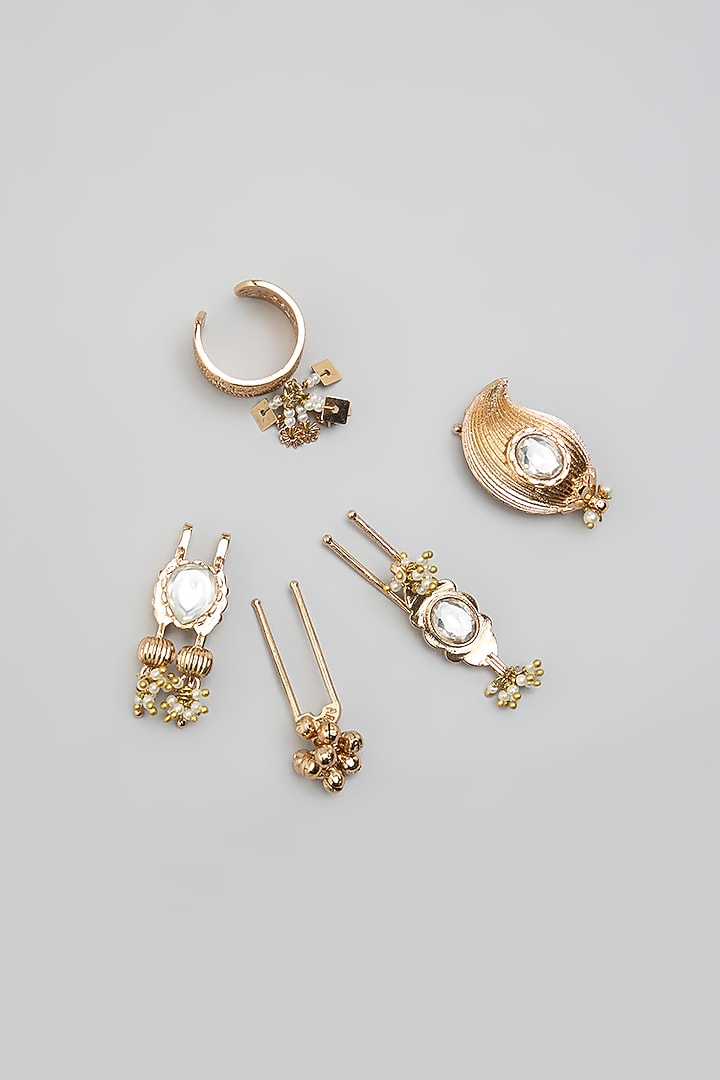 Gold Finish Hair Pins (Set Of 5) by AMAMA at Pernia's Pop Up Shop
